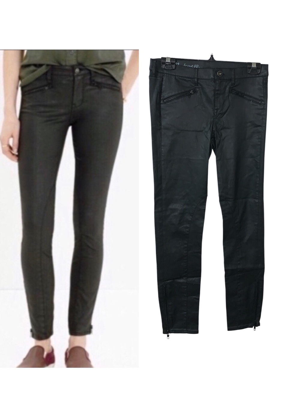Madewell Black Coated Skinny Pants with Zip Accents